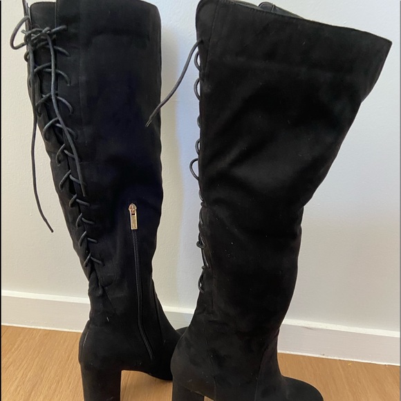City Chic wide calf black suede look boots - Picture 4 of 6